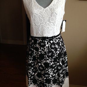 NWT Studio 1 lace sleeveless dress, white and black, size 12